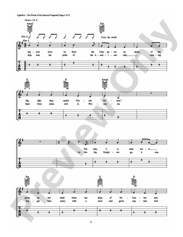 The Wreck of the Edmund Fitzgerald - Easy Guitar (Digital Download)