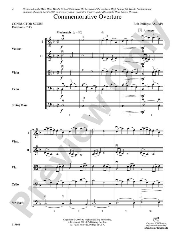 Commemorative Overture – String Orchestra Conductor Score & Parts (Digital Download)