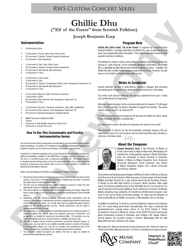 Ghillie Dhu - "Elf of the Forest" from Scottish Folklore (Custom Concert Band) - Concert Band Conductor Score & Parts(Digital Download)