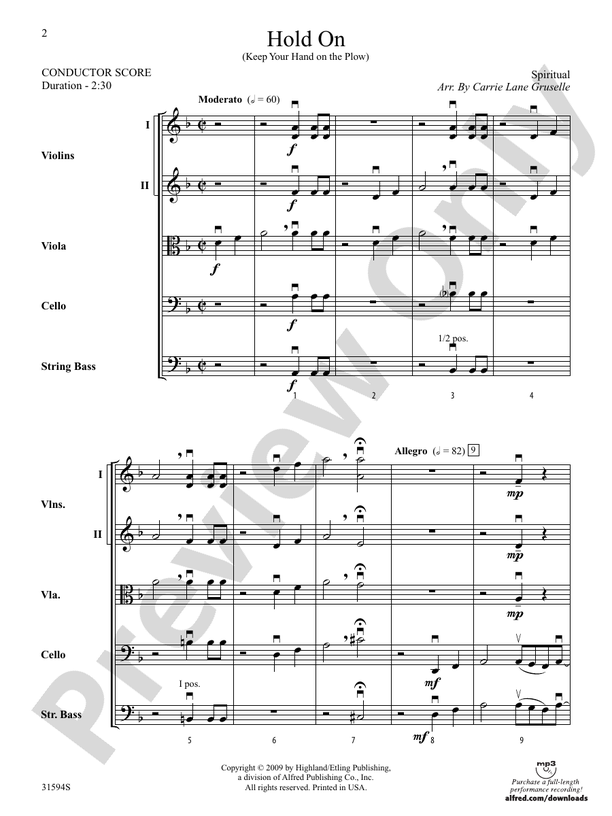 Hold On (Keep Your Hand on the Plow) – String Orchestra Conductor Score & Parts (Digital Download)