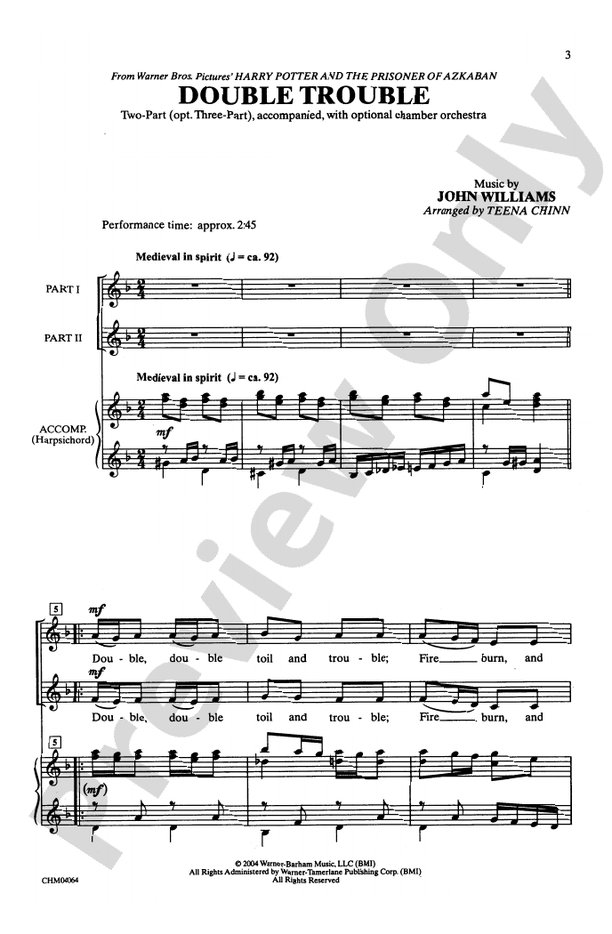 Double Trouble (from Harry Potter and the Prisoner of Azkaban) – 2-Part (Opt. 3-Part) Choral Octavo (Digital Download)
