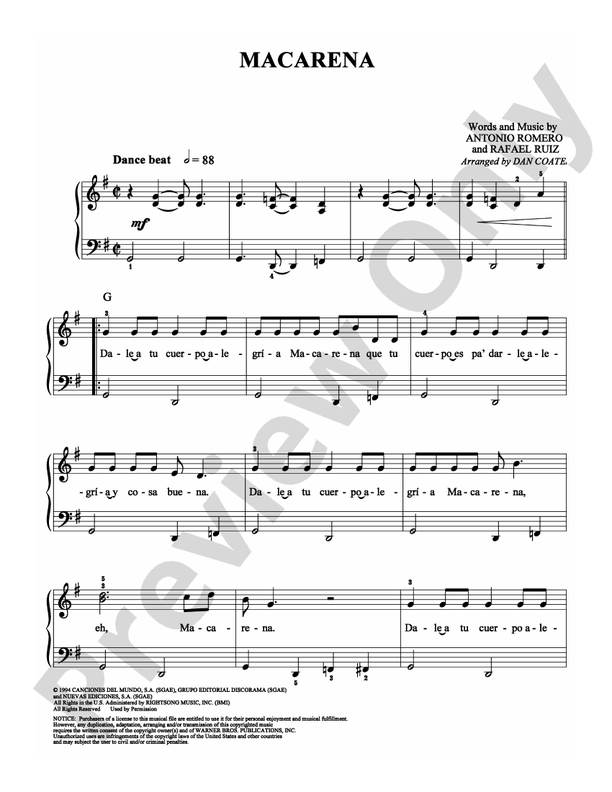 Macarena - Arr. Dan Coates - Easy Piano (Digital Download)