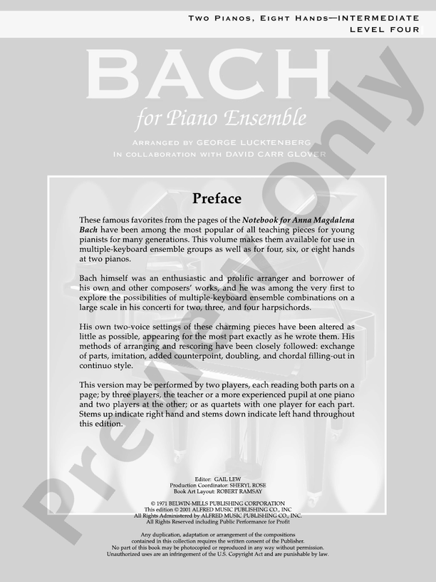Bach for Piano Ensemble, Level 4 - 2 Pianos, 8 Hands (Digital Download)