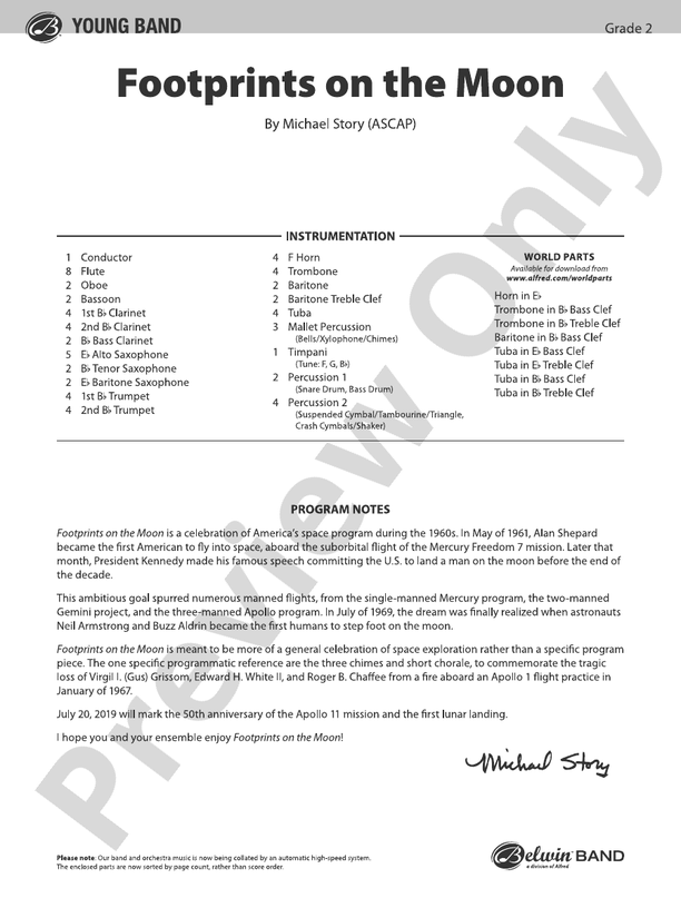 Footprints on the Moon - Concert Band Conductor Score & Parts (Digital Download)