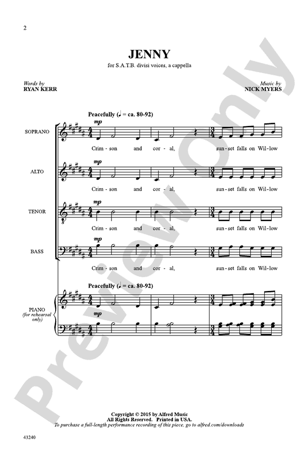 Jenny – SATB Choral Octavo (Digital Download)
