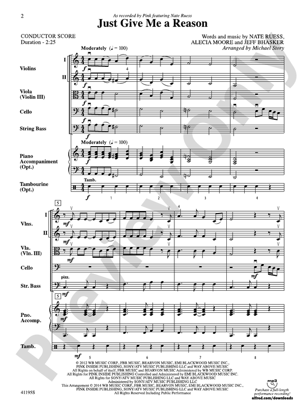 Just Give Me a Reason - String Orchestra Conductor Score & Parts (Digital Download)