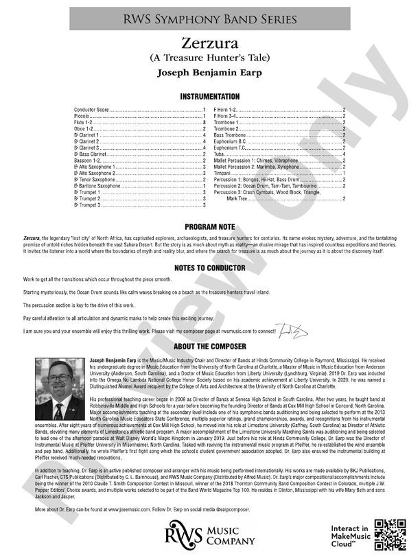 Zerzura (A Treasure Hunter's Tale) - Concert Band Conductor Score & Parts(Digital Download)