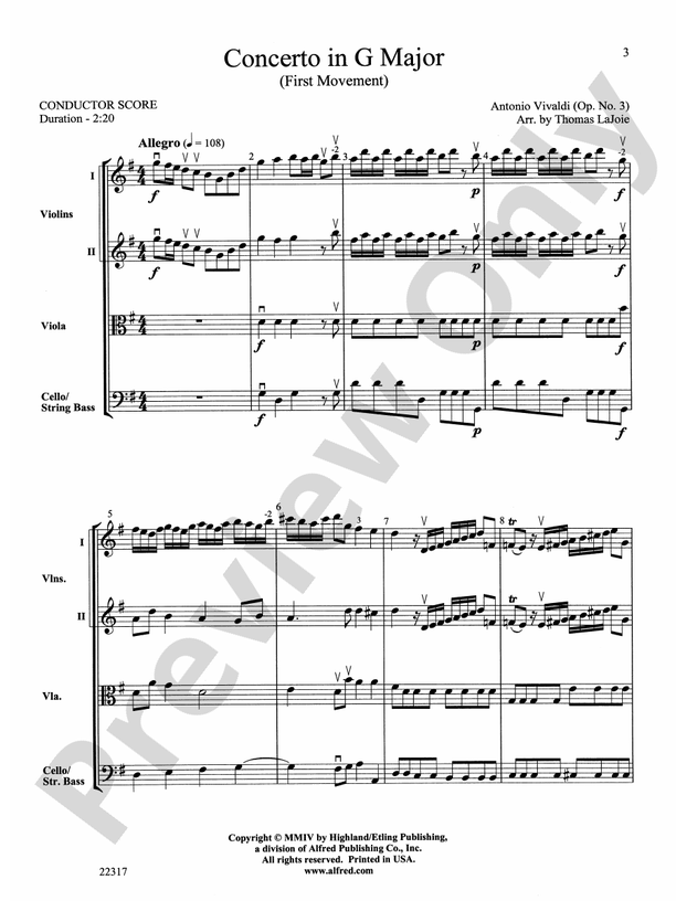 Concerto in G Major – String Orchestra Conductor Score & Parts (Digital Download)