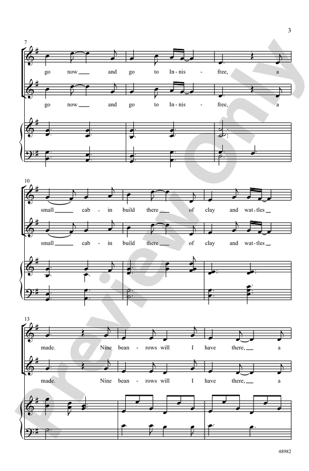 The Lake Isle of Innisfree - SSA Choral Octavo (Digital Download)