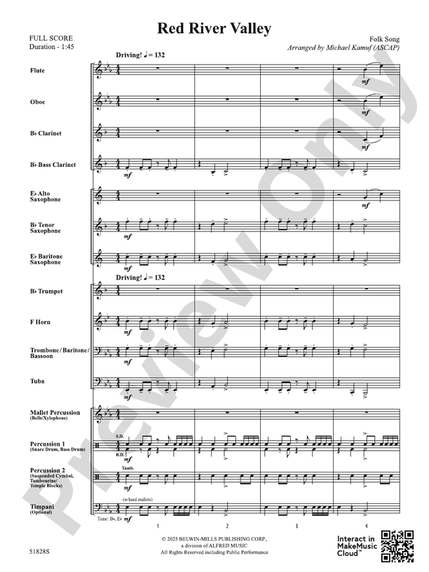 Red River Valley - Concert Band Conductor Score & Parts(Digital Download)