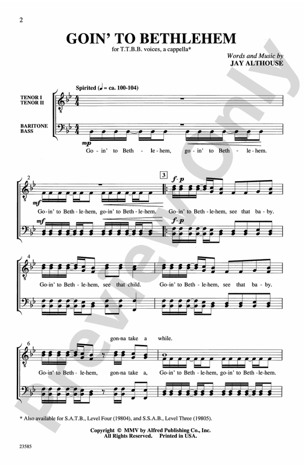 Goin' to Bethlehem – TTBB, a cappella Choral Octavo (Digital Download)