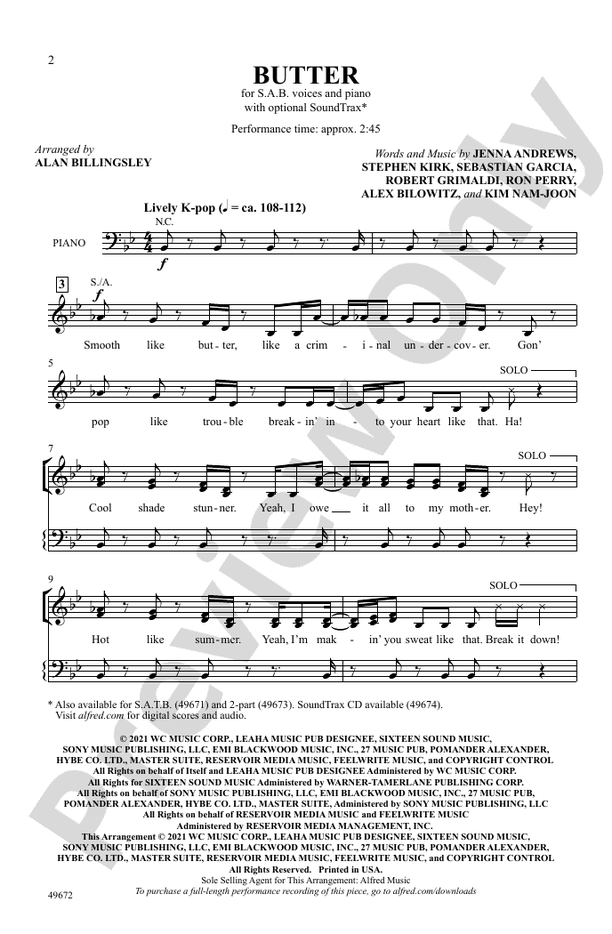 Butter - SAB Choral Octavo (Digital Download)