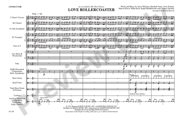 Love Rollercoaster – Marching Band Conductor Score & Parts (Digital Download)