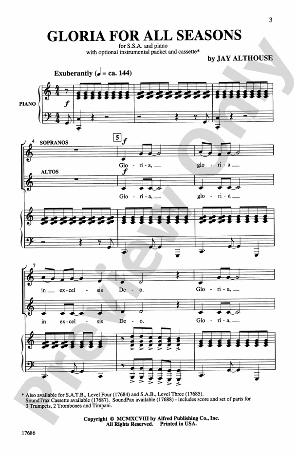 Gloria for All Seasons – SSA Choral Octavo (Digital Download)
