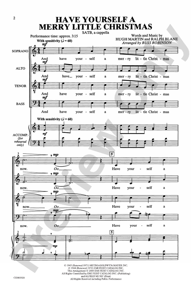 Have Yourself a Merry Little Christmas - SATB, a cappella Choral Octavo (Digital Download)