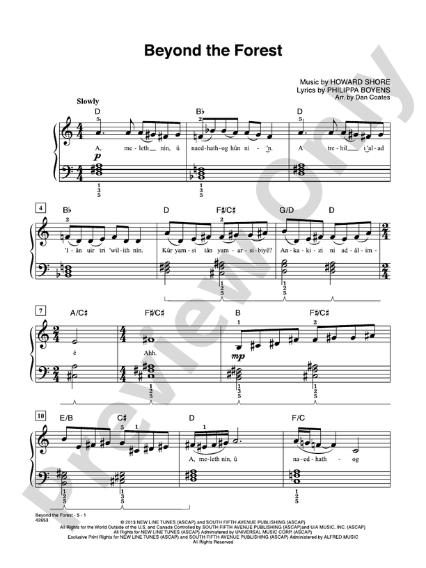 Beyond the Forest (from The Hobbit: The Desolation of Smaug) - Easy Piano (Digital Download)