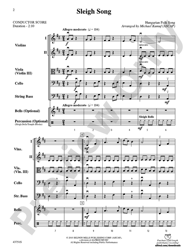 Sleigh Song – String Orchestra Conductor Score & Parts (Digital Download)