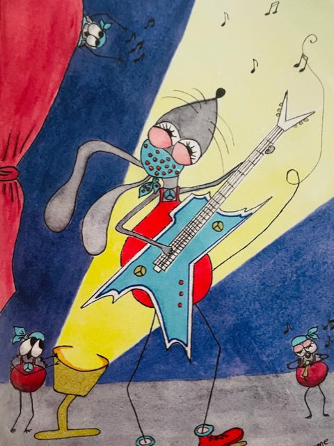 Greeting Card - Cartoon Mouse Playing the Electric Guitar