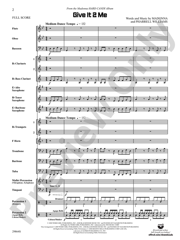 Give It 2 Me - Concert Band Conductor Score & Parts (Digital Download)