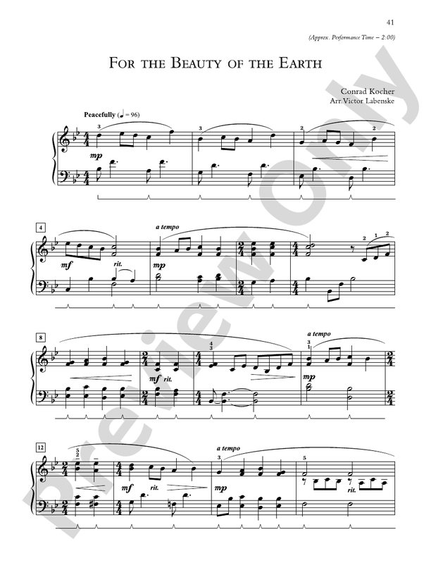 For the Beauty of the Earth - Piano Solo (Digital Download)