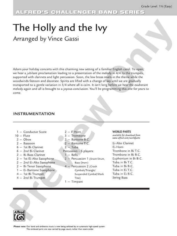 The Holly and the Ivy (Arr. Vince Gassi) - Concert Band Conductor Score & Parts (Digital Download)