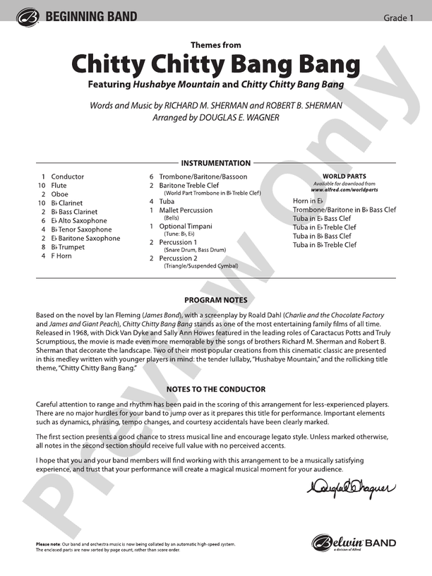 Chitty Chitty Bang Bang, Themes from - Concert Band Conductor Score & Parts (Digital Download)