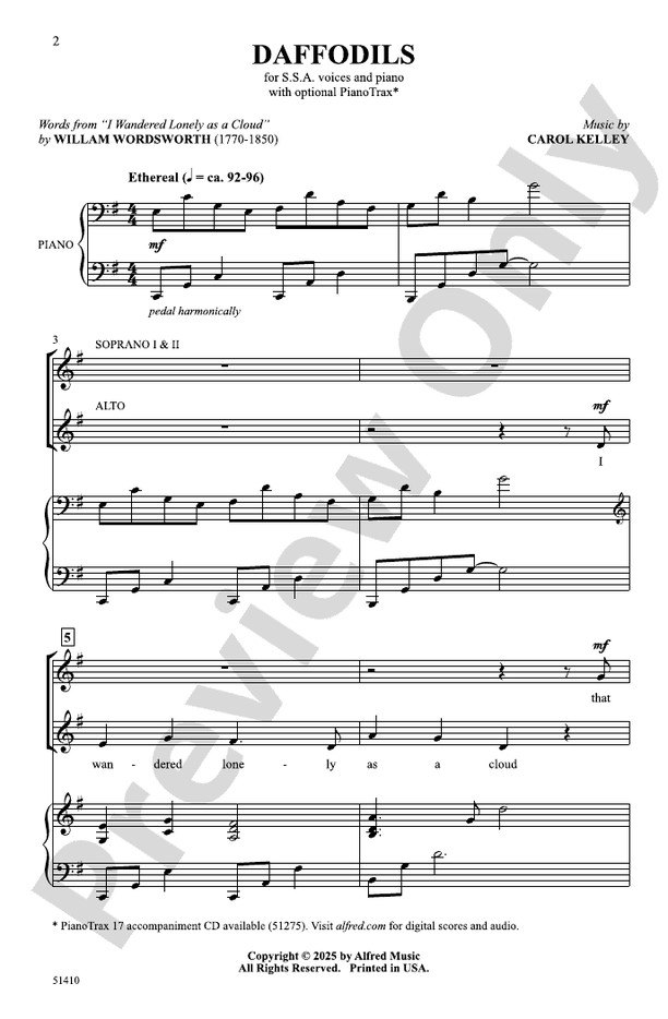 Daffodils - SSA Choral Octavo (Digital Download)