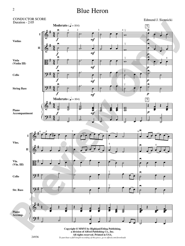 Blue Heron – String Orchestra Conductor Score & Parts (Digital Download)