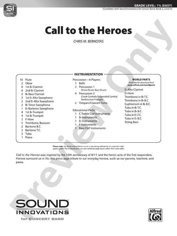 Call to the Heroes - Concert Band Conductor Score & Parts (Digital Download)