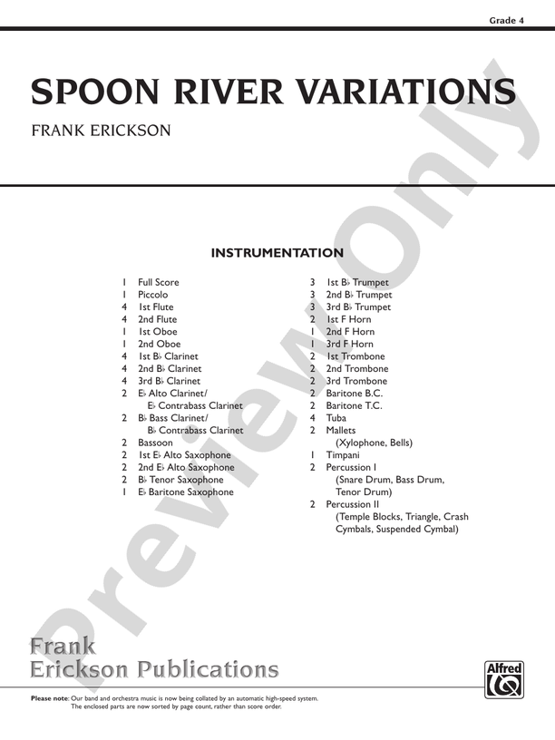 Spoon River Variations - Concert Band Conductor Score & Parts (Digital Download)