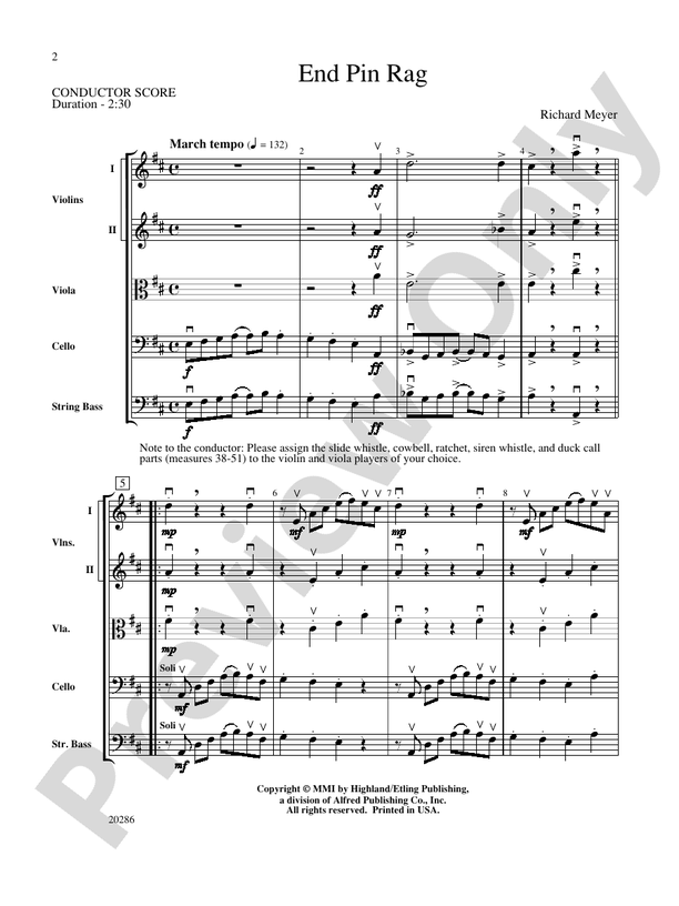 End Pin Rag (Cello and Bass Section Feature) – String Orchestra Conductor Score & Parts (Digital Download)