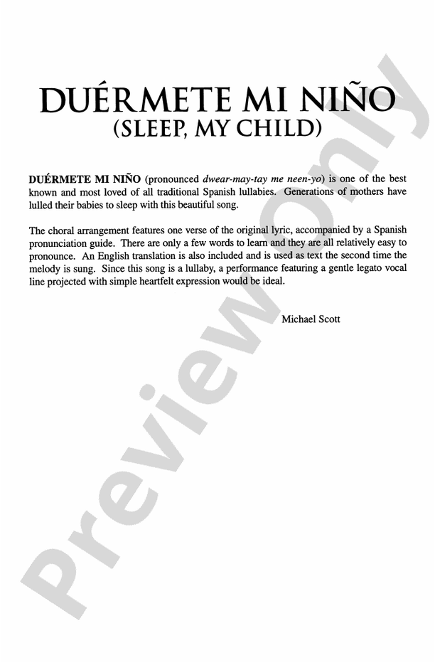 Duérmete Mi Niño (Sleep, My Child) – 2-Part Choral Octavo (Digital Download)