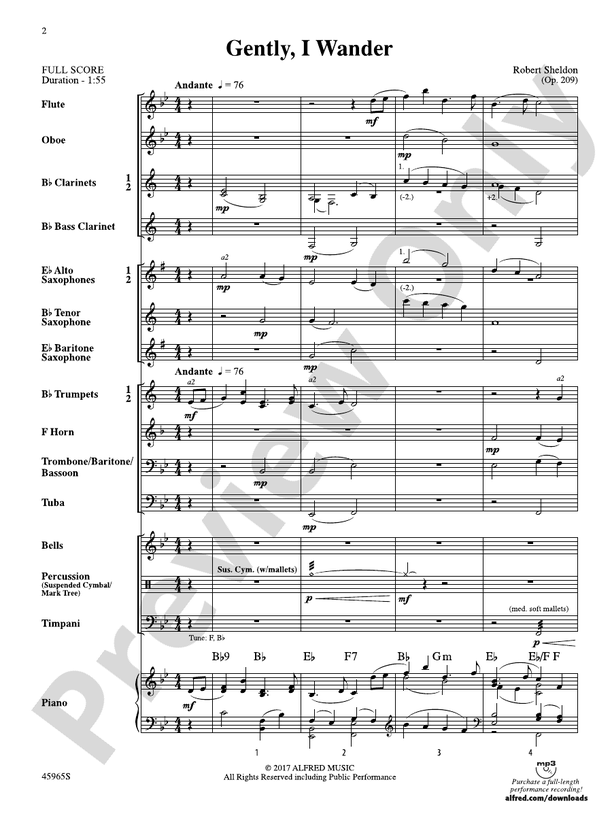 Gently, I Wander - Concert Band Conductor Score & Parts (Digital Download)
