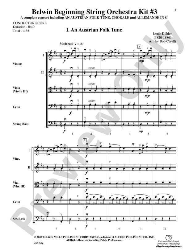 Belwin Beginning String Orchestra Kit #3 – String Orchestra Conductor Score & Parts (Digital Download)