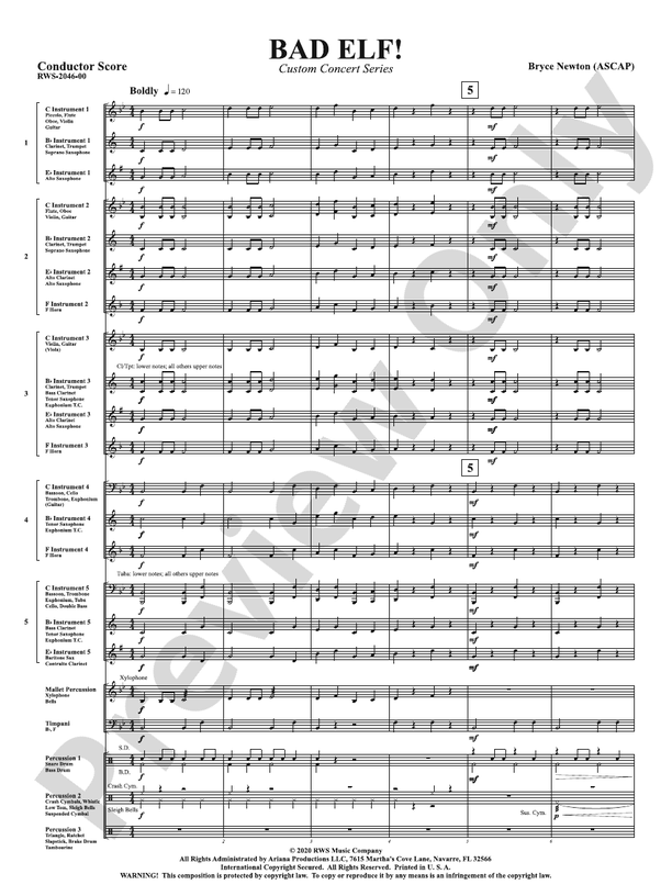 Bad Elf! (Custom Concert Band) - Concert Band Conductor Score & Parts(Digital Download)