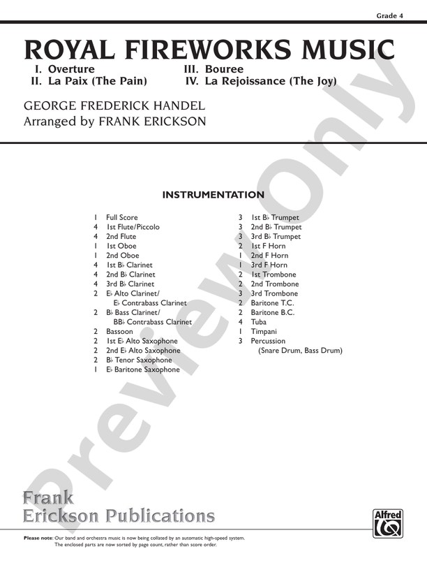 Royal Fireworks Music - Concert Band Conductor Score & Parts (Digital Download)