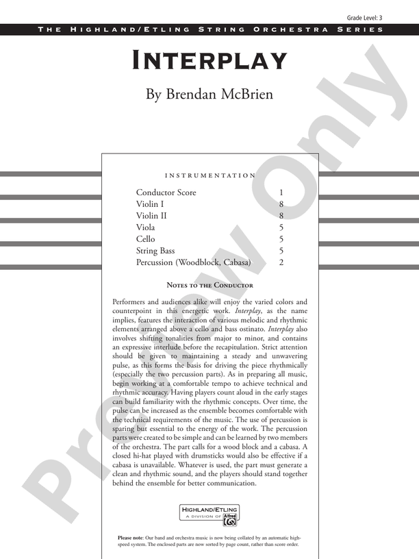 Interplay – String Orchestra Conductor Score & Parts (Digital Download)