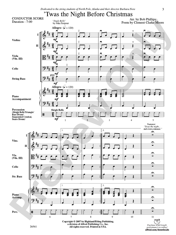 Twas the Night Before Christmas – String Orchestra Conductor Score & Parts (Digital Download)