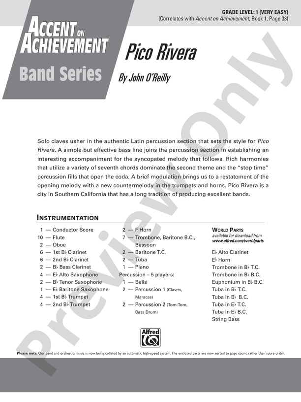 Pico Rivera - Concert Band Conductor Score & Parts (Digital Download)