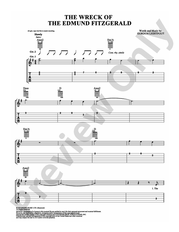 The Wreck of the Edmund Fitzgerald - Easy Guitar (Digital Download)