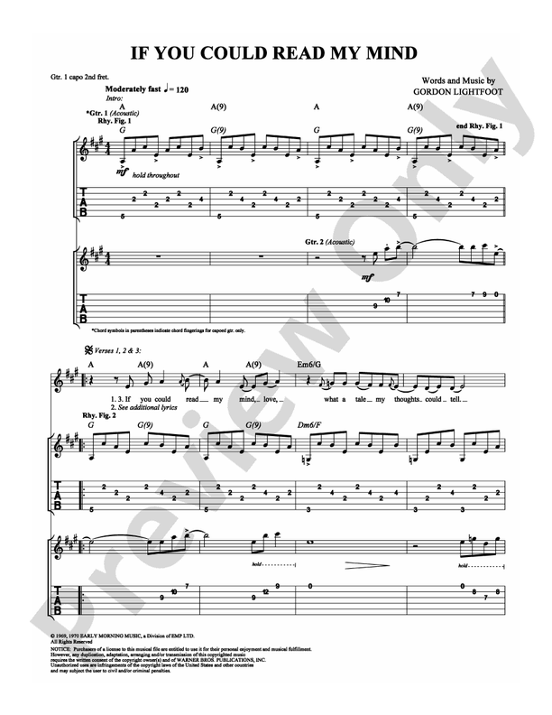 If You Could Read My Mind - Guitar TAB (Digital Download)
