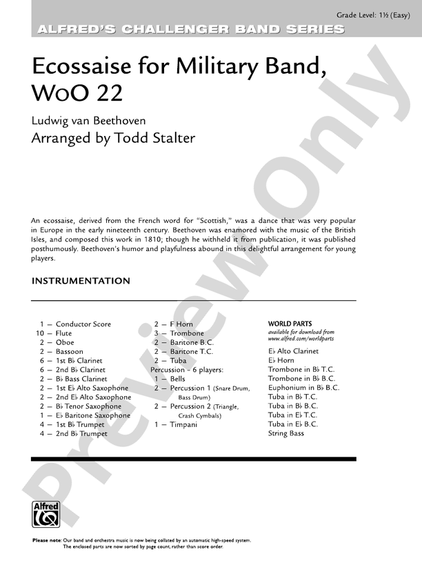 Ecossaise for Military Band, WoO 22 - Concert Band Conductor Score & Parts (Digital Download)