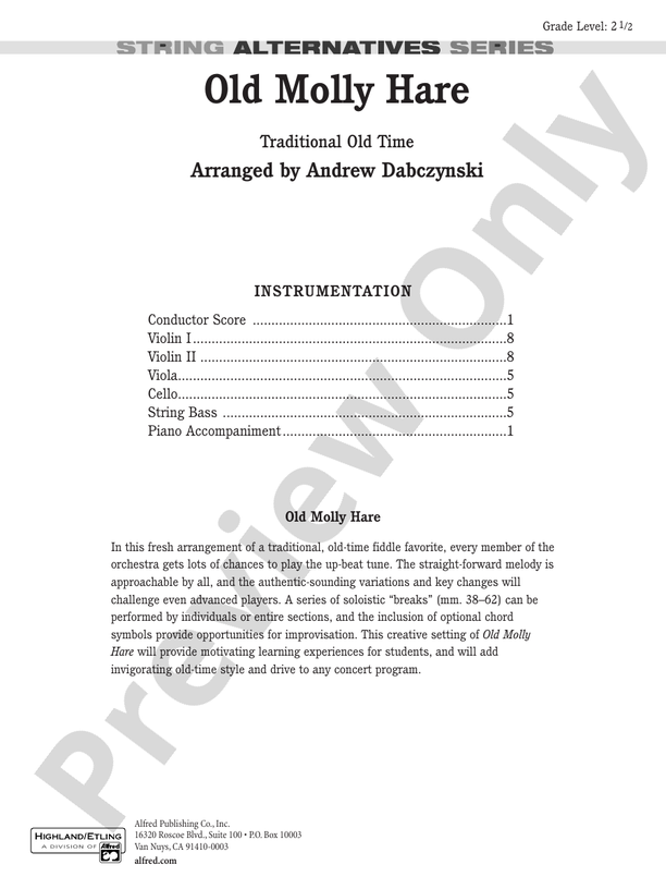 Old Molly Hare – String Orchestra Conductor Score & Parts (Digital Download)