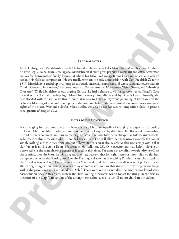 Hebrides Overture – String Orchestra Conductor Score & Parts (Digital Download)