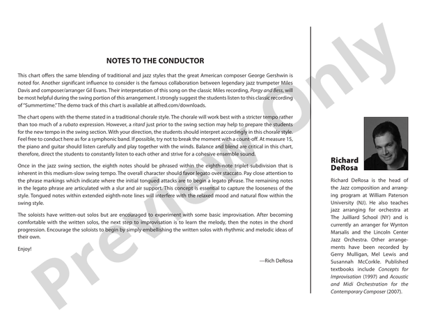 Summertime (Grade 1) - Jazz Ensemble Conductor Score & Parts (Digital Download)