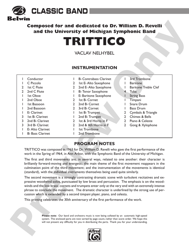 Trittico (Grade 3.5) - Concert Band Conductor Score & Parts (Digital Download)