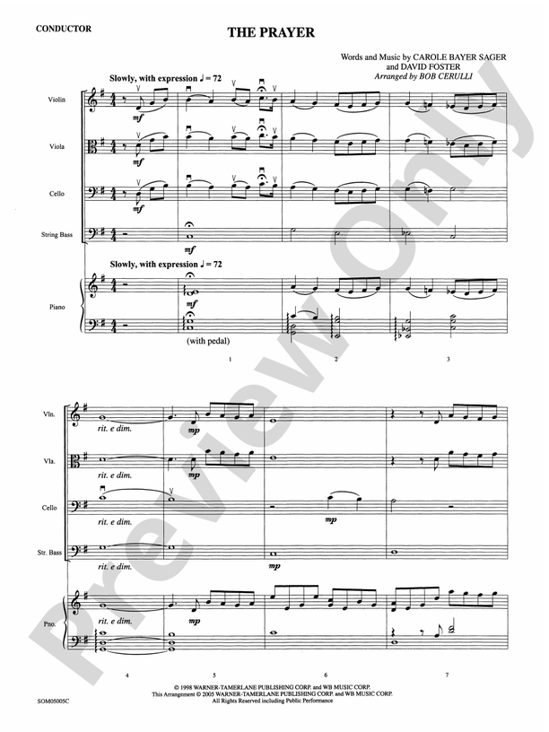 The Prayer – String Orchestra Conductor Score & Parts (Digital Download)