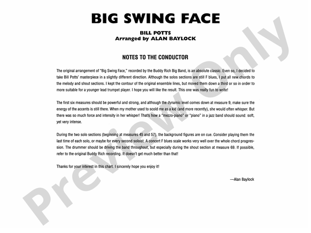 Big Swing Face (Grade 3) - Jazz Ensemble Conductor Score & Parts (Digital Download)