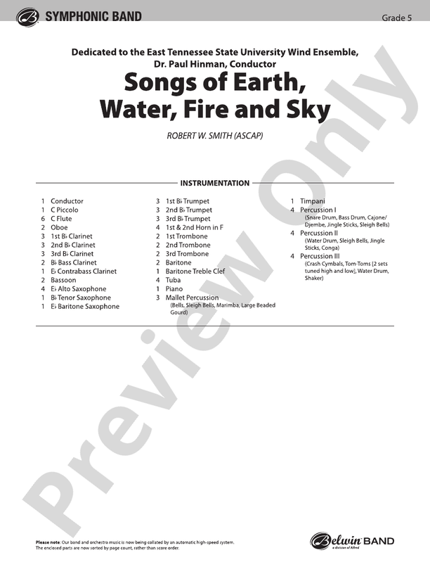 Songs of Earth, Water, Fire and Sky - Concert Band Conductor Score & Parts (Digital Download)