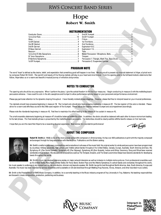 Hope - Concert Band Conductor Score & Parts (Digital Download)